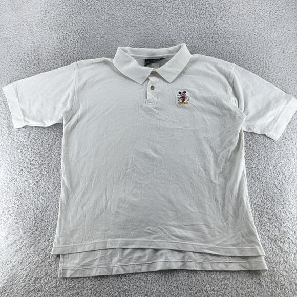 Disney Mickey Mouse Polo Shirt Mens Large White Embroidered Classic Made USA 90s - Picture 2 of 6